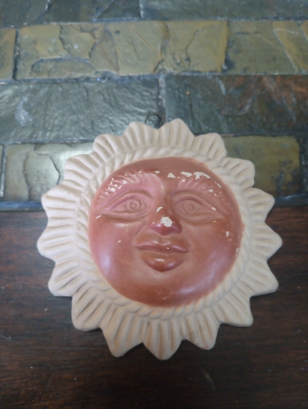 Vintage Mexican Terracotta Sun Plaque Wall Hanging